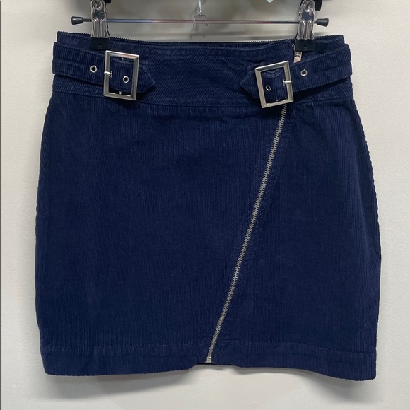 NWOT Urban Outfitters Harmony Navy Corduroy Asymmetrical Zip Front Mini Skirt M - Picture 1 of 14